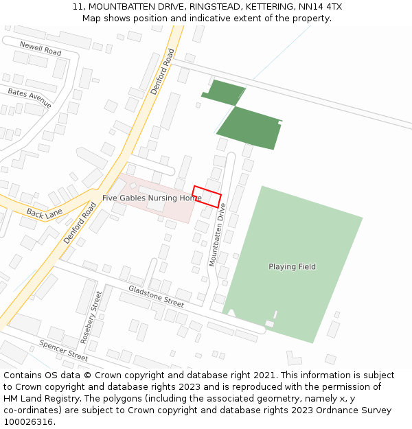 11, MOUNTBATTEN DRIVE, RINGSTEAD, KETTERING, NN14 4TX: Location map and indicative extent of plot
