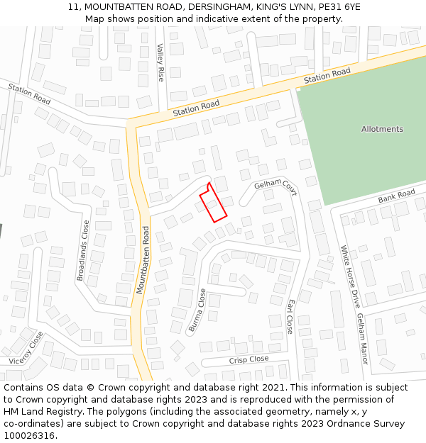 11, MOUNTBATTEN ROAD, DERSINGHAM, KING'S LYNN, PE31 6YE: Location map and indicative extent of plot