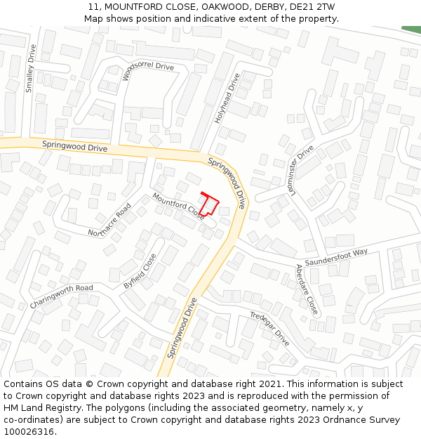 11, MOUNTFORD CLOSE, OAKWOOD, DERBY, DE21 2TW: Location map and indicative extent of plot