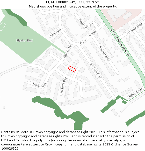 11, MULBERRY WAY, LEEK, ST13 5TL: Location map and indicative extent of plot