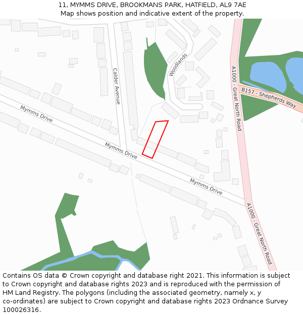 11, MYMMS DRIVE, BROOKMANS PARK, HATFIELD, AL9 7AE: Location map and indicative extent of plot