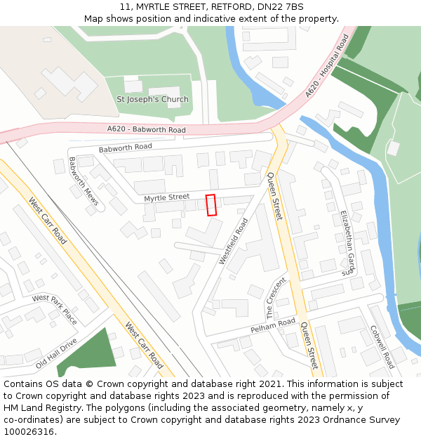 11, MYRTLE STREET, RETFORD, DN22 7BS: Location map and indicative extent of plot