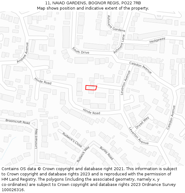 11, NAIAD GARDENS, BOGNOR REGIS, PO22 7RB: Location map and indicative extent of plot