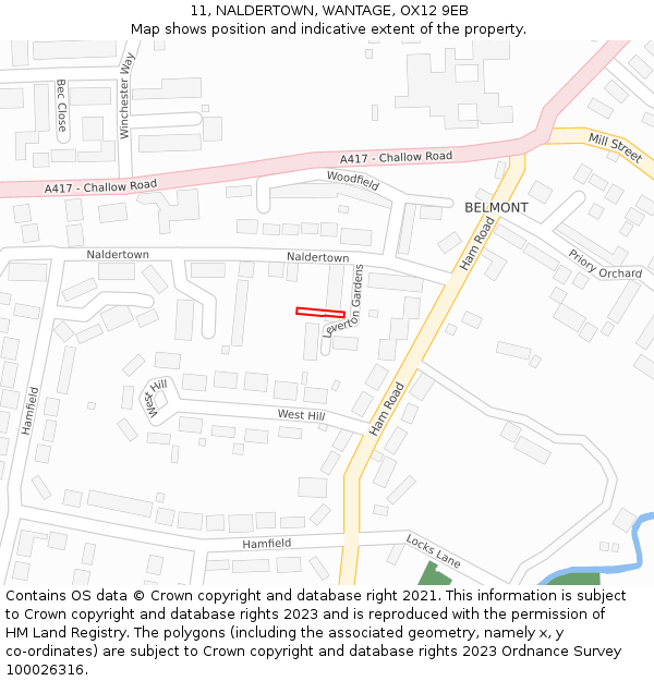 11, NALDERTOWN, WANTAGE, OX12 9EB: Location map and indicative extent of plot