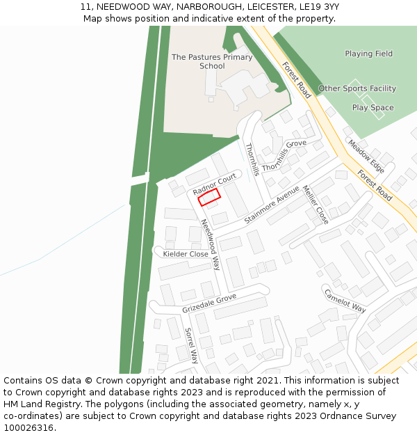 11, NEEDWOOD WAY, NARBOROUGH, LEICESTER, LE19 3YY: Location map and indicative extent of plot