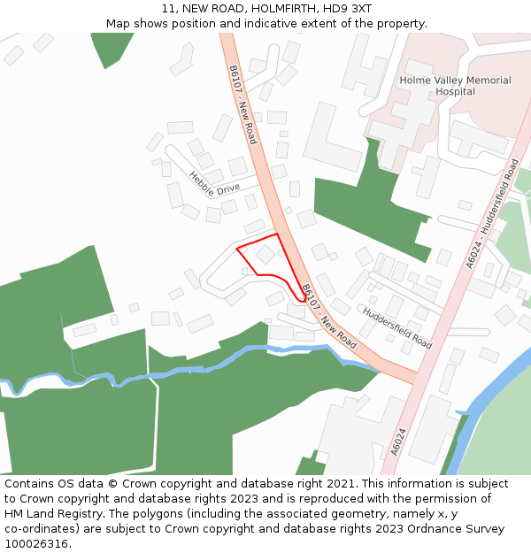 11, NEW ROAD, HOLMFIRTH, HD9 3XT: Location map and indicative extent of plot