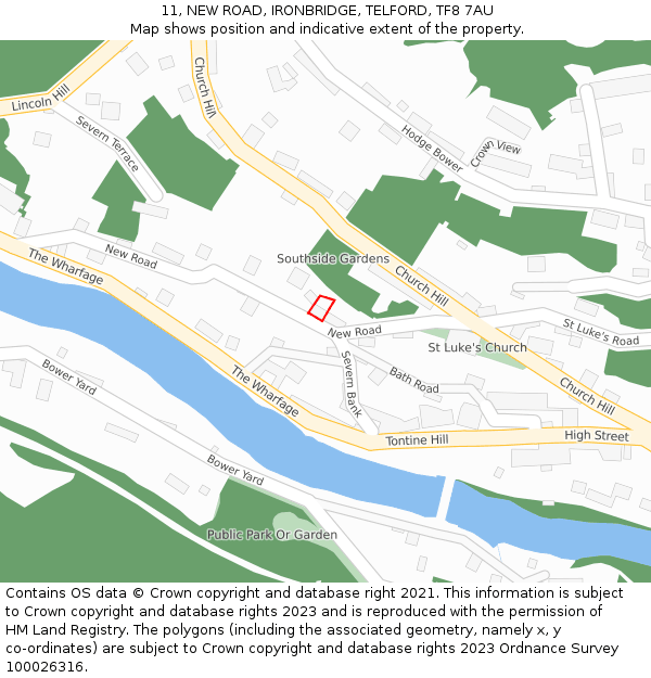 11, NEW ROAD, IRONBRIDGE, TELFORD, TF8 7AU: Location map and indicative extent of plot