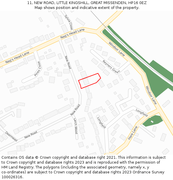 11, NEW ROAD, LITTLE KINGSHILL, GREAT MISSENDEN, HP16 0EZ: Location map and indicative extent of plot