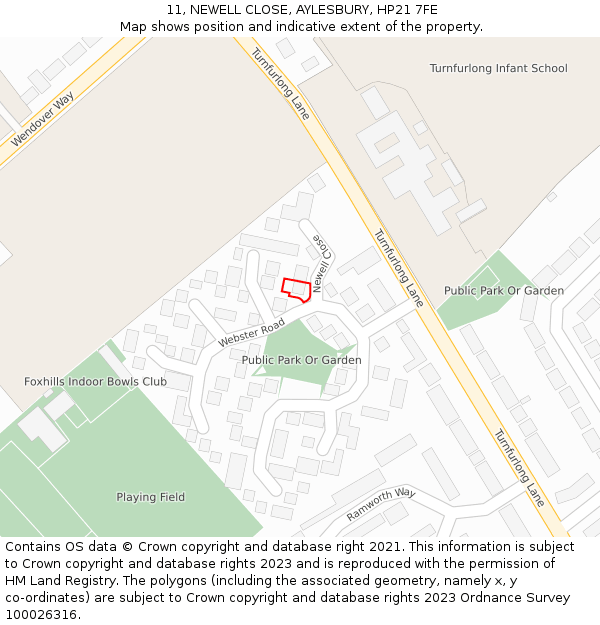 11, NEWELL CLOSE, AYLESBURY, HP21 7FE: Location map and indicative extent of plot
