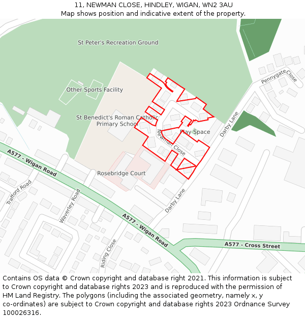 11, NEWMAN CLOSE, HINDLEY, WIGAN, WN2 3AU: Location map and indicative extent of plot