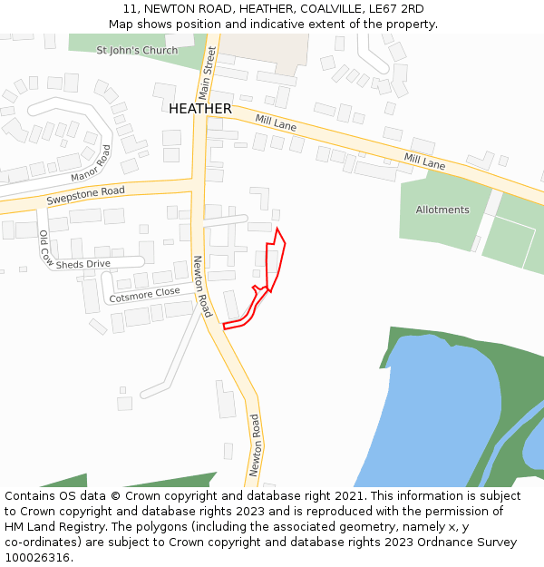 11, NEWTON ROAD, HEATHER, COALVILLE, LE67 2RD: Location map and indicative extent of plot
