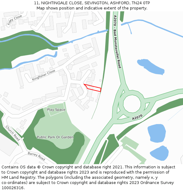 11, NIGHTINGALE CLOSE, SEVINGTON, ASHFORD, TN24 0TP: Location map and indicative extent of plot