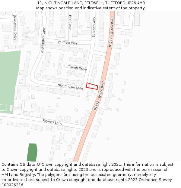 11, NIGHTINGALE LANE, FELTWELL, THETFORD, IP26 4AR: Location map and indicative extent of plot