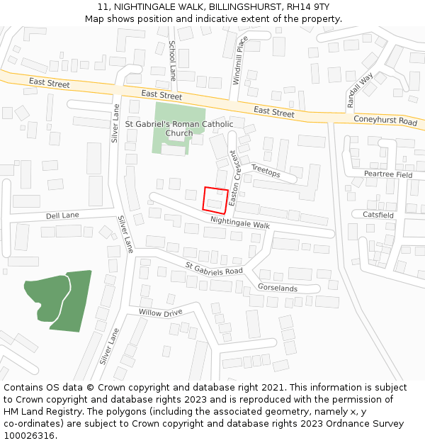 11, NIGHTINGALE WALK, BILLINGSHURST, RH14 9TY: Location map and indicative extent of plot