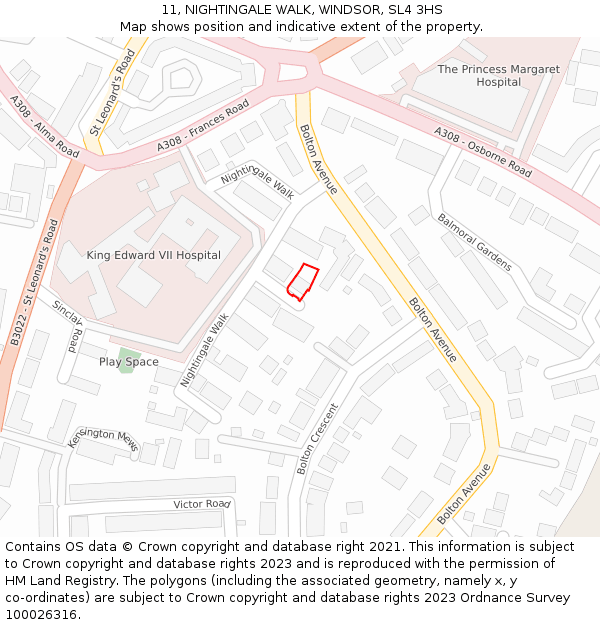 11, NIGHTINGALE WALK, WINDSOR, SL4 3HS: Location map and indicative extent of plot