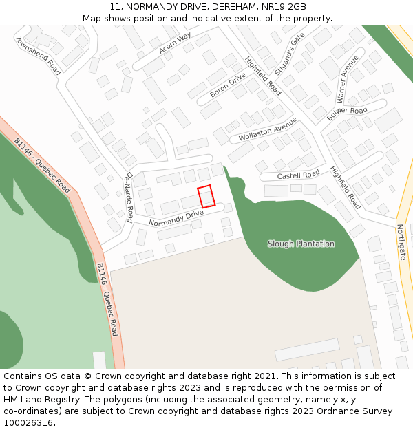 11, NORMANDY DRIVE, DEREHAM, NR19 2GB: Location map and indicative extent of plot