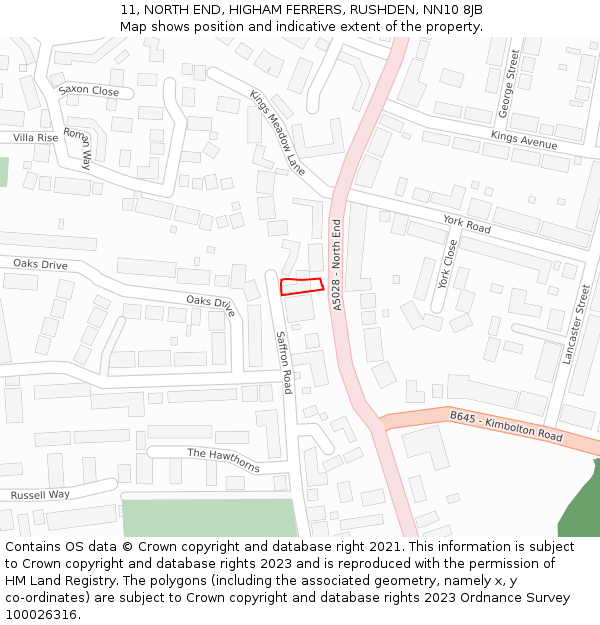 11, NORTH END, HIGHAM FERRERS, RUSHDEN, NN10 8JB: Location map and indicative extent of plot