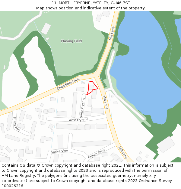 11, NORTH FRYERNE, YATELEY, GU46 7ST: Location map and indicative extent of plot