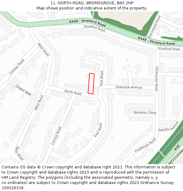11, NORTH ROAD, BROMSGROVE, B60 2NP: Location map and indicative extent of plot