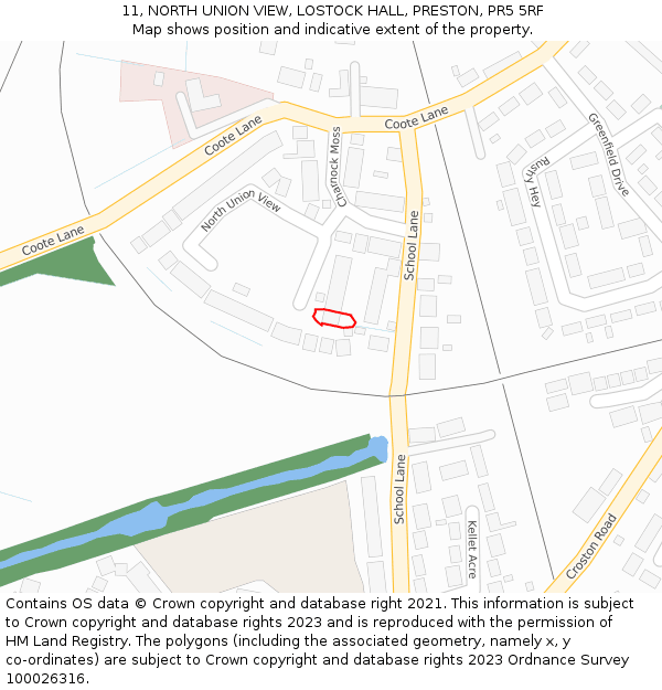 11, NORTH UNION VIEW, LOSTOCK HALL, PRESTON, PR5 5RF: Location map and indicative extent of plot