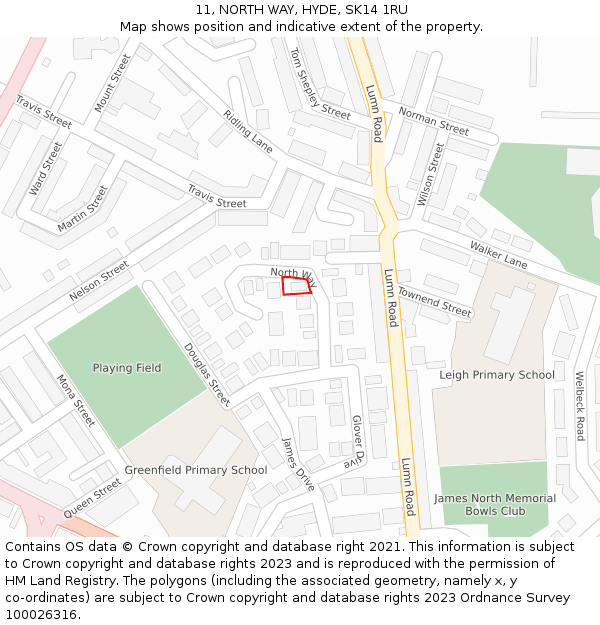 11, NORTH WAY, HYDE, SK14 1RU: Location map and indicative extent of plot