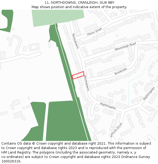 11, NORTHDOWNS, CRANLEIGH, GU6 8BY: Location map and indicative extent of plot