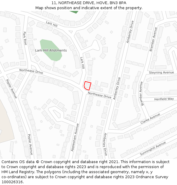 11, NORTHEASE DRIVE, HOVE, BN3 8PA: Location map and indicative extent of plot