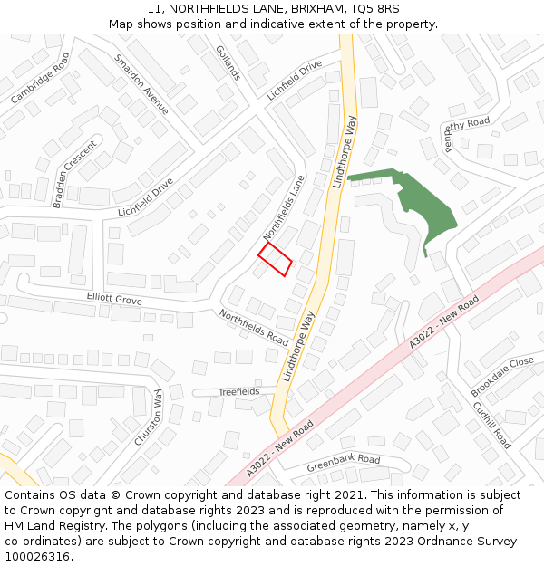 11, NORTHFIELDS LANE, BRIXHAM, TQ5 8RS: Location map and indicative extent of plot