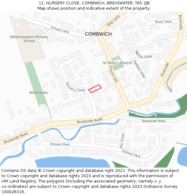 11, NURSERY CLOSE, COMBWICH, BRIDGWATER, TA5 2JB: Location map and indicative extent of plot