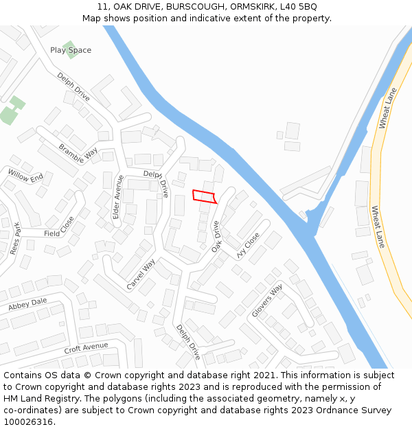 11, OAK DRIVE, BURSCOUGH, ORMSKIRK, L40 5BQ: Location map and indicative extent of plot