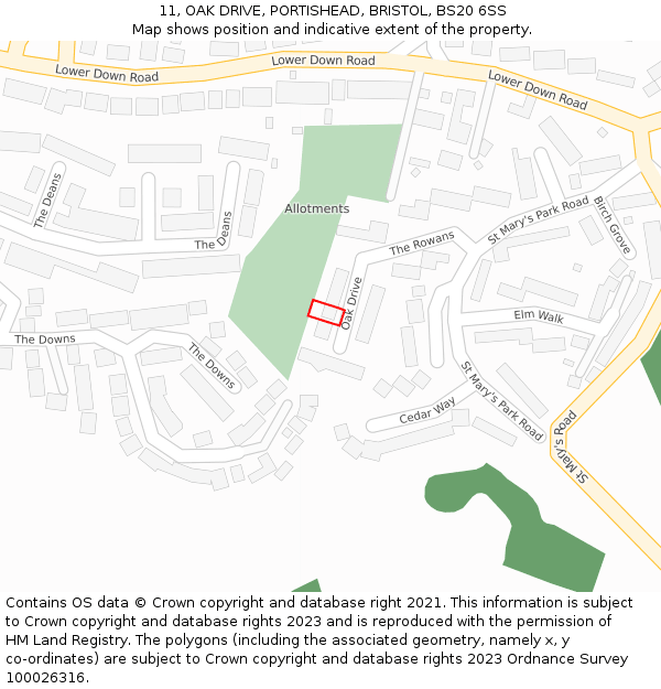 11, OAK DRIVE, PORTISHEAD, BRISTOL, BS20 6SS: Location map and indicative extent of plot