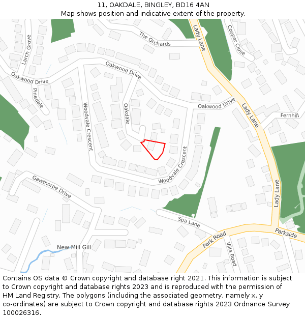 11, OAKDALE, BINGLEY, BD16 4AN: Location map and indicative extent of plot