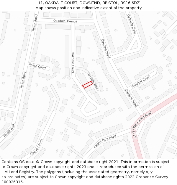 11, OAKDALE COURT, DOWNEND, BRISTOL, BS16 6DZ: Location map and indicative extent of plot