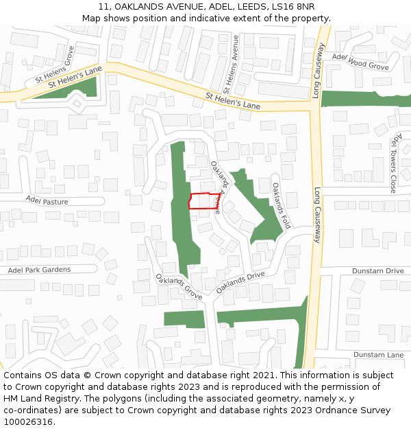 11, OAKLANDS AVENUE, ADEL, LEEDS, LS16 8NR: Location map and indicative extent of plot