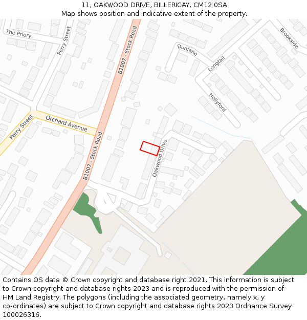 11, OAKWOOD DRIVE, BILLERICAY, CM12 0SA: Location map and indicative extent of plot