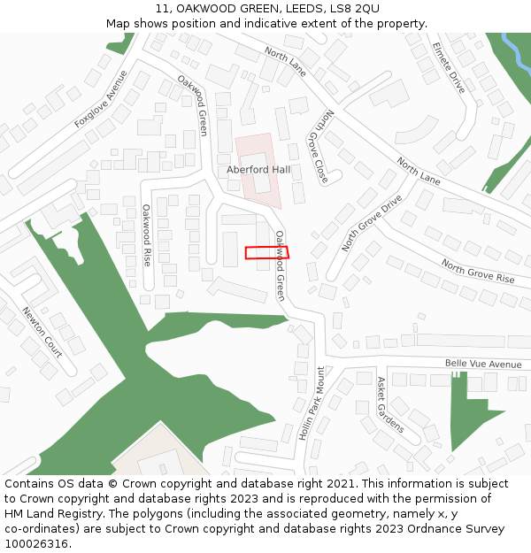 11, OAKWOOD GREEN, LEEDS, LS8 2QU: Location map and indicative extent of plot