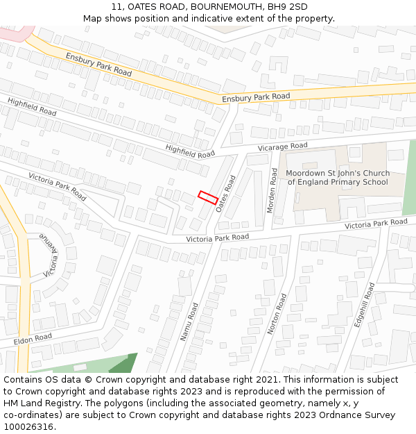 11, OATES ROAD, BOURNEMOUTH, BH9 2SD: Location map and indicative extent of plot