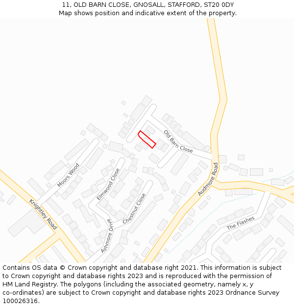 11, OLD BARN CLOSE, GNOSALL, STAFFORD, ST20 0DY: Location map and indicative extent of plot
