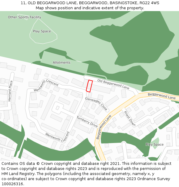11, OLD BEGGARWOOD LANE, BEGGARWOOD, BASINGSTOKE, RG22 4WS: Location map and indicative extent of plot