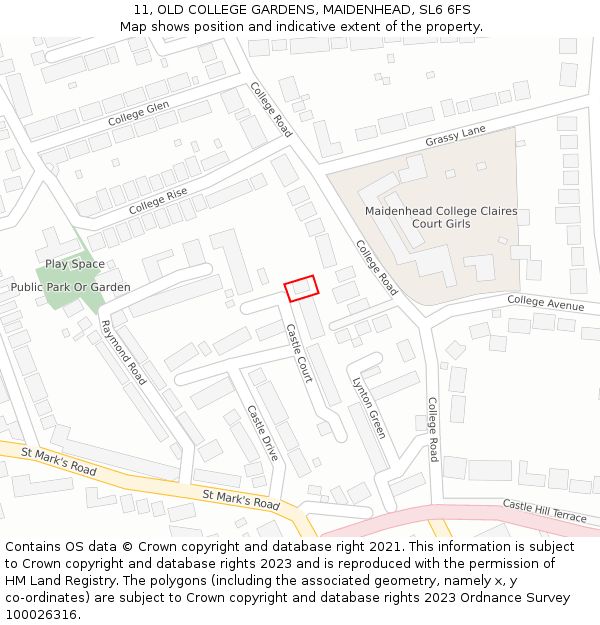 11, OLD COLLEGE GARDENS, MAIDENHEAD, SL6 6FS: Location map and indicative extent of plot