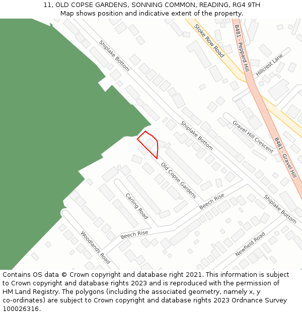 11, OLD COPSE GARDENS, SONNING COMMON, READING, RG4 9TH: Location map and indicative extent of plot