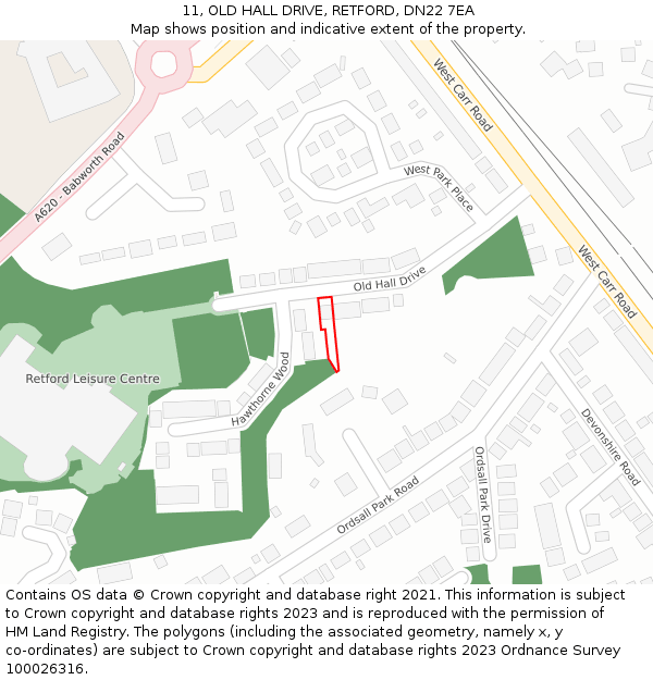 11, OLD HALL DRIVE, RETFORD, DN22 7EA: Location map and indicative extent of plot