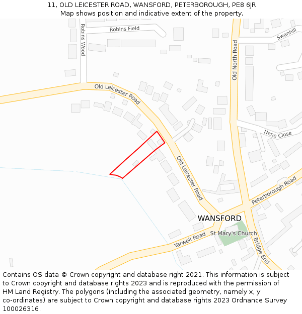 11, OLD LEICESTER ROAD, WANSFORD, PETERBOROUGH, PE8 6JR: Location map and indicative extent of plot