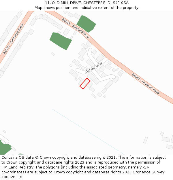 11, OLD MILL DRIVE, CHESTERFIELD, S41 9SA: Location map and indicative extent of plot