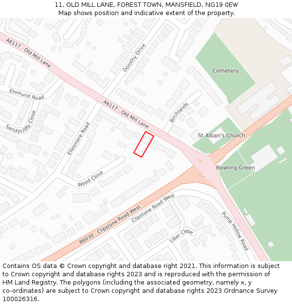 11, OLD MILL LANE, FOREST TOWN, MANSFIELD, NG19 0EW: Location map and indicative extent of plot