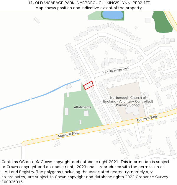 11, OLD VICARAGE PARK, NARBOROUGH, KING'S LYNN, PE32 1TF: Location map and indicative extent of plot
