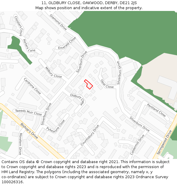 11, OLDBURY CLOSE, OAKWOOD, DERBY, DE21 2JS: Location map and indicative extent of plot