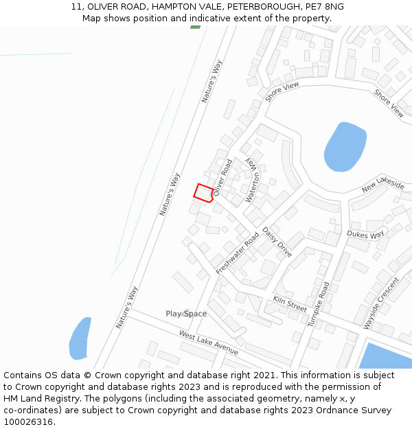 11, OLIVER ROAD, HAMPTON VALE, PETERBOROUGH, PE7 8NG: Location map and indicative extent of plot