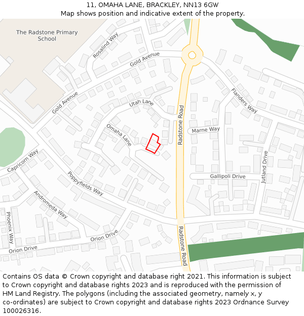 11, OMAHA LANE, BRACKLEY, NN13 6GW: Location map and indicative extent of plot