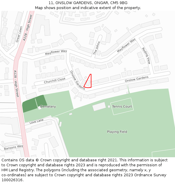 11, ONSLOW GARDENS, ONGAR, CM5 9BG: Location map and indicative extent of plot